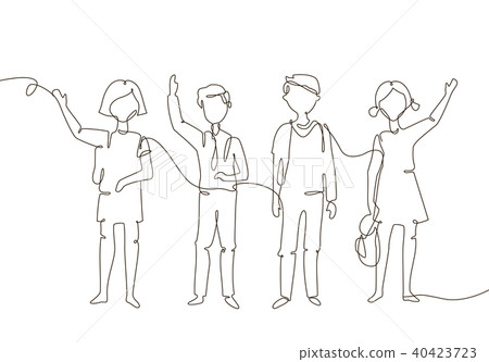 Schoolchildren - one line design style illustration Schoolchildren - one line design style illustration 40423723