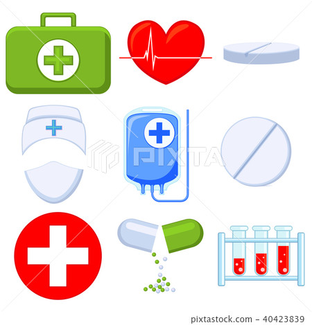 Colorful cartoon 9 medical icon set. Colorful cartoon 9 medical icon set. 40423839
