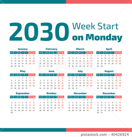 Simple 2030 year calendar 40426924