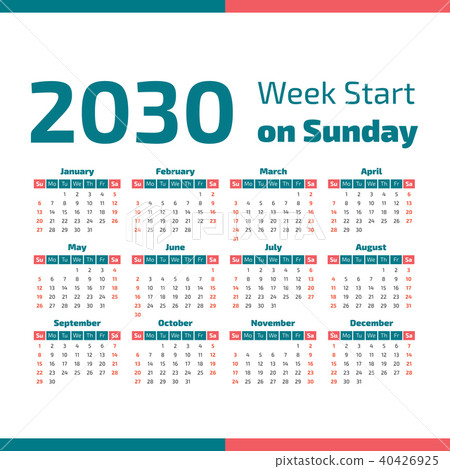 Simple 2030 year calendar 40426925