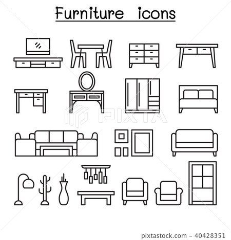 Basic Furniture icon set in thin line style 40428351