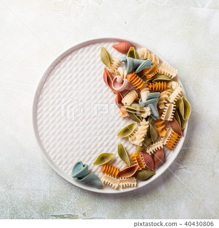 raw spelt flour assorted colorful pasta 40430806