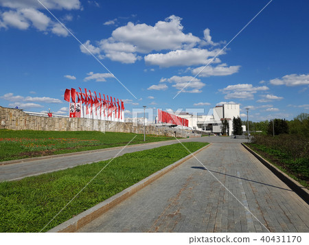 Moscow, Russia - central square in Zelenograd decorated with flags for Victory Day Moscow, Russia - central square in Zelenograd decorated with flags for Victory Day 40431170
