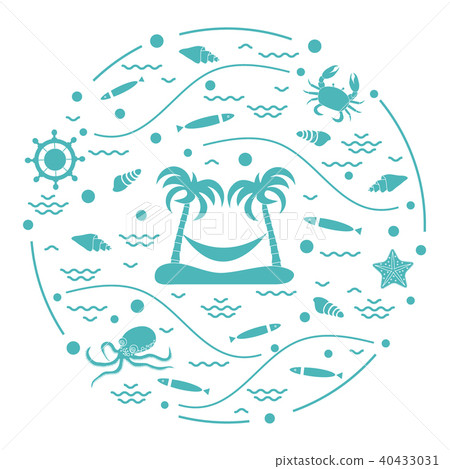 octopus, fish, island with palm trees and a octopus, fish, island with palm trees and a 40433031