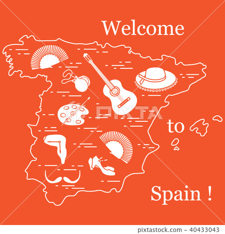 various symbols of Spain arranged in a circle 40433043