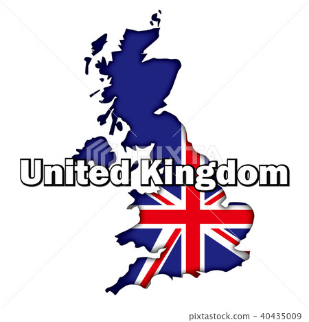一張地圖的插圖與半固體浮雕形狀的國旗（與國名）|英國地圖|矢量數據 40435009