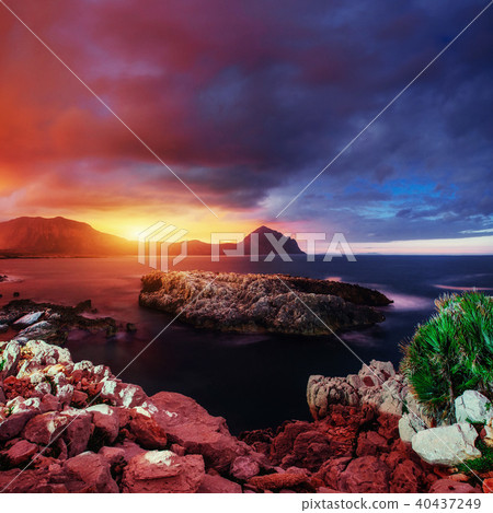 Spring view of the coast at sunset city Trapani. Sicily Spring view of the coast at sunset city Trapani. Sicily 40437249