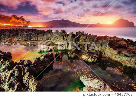 Spring view of the coast at sunset city Trapani. Sicily Spring view of the coast at sunset city Trapani. Sicily 40437702