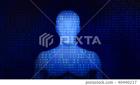 Human with 01 or binary data on the computer 40440217