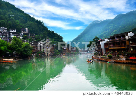 Old houses in Fenghuang county in Hunan, China. 40443023