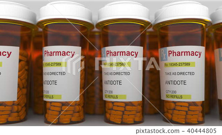 ANTIDOTE caption on pill prescription bottles. 3D rendering ANTIDOTE caption on pill prescription bottles. 3D rendering 40444805