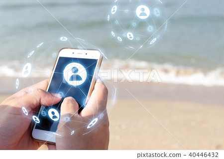 Men's hand typing on mobile smartphone Men's hand typing on mobile smartphone 40446432