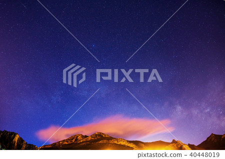 fantastic winter meteor shower and the snow-capped mountains fantastic winter meteor shower and the snow-capped mountains 40448019