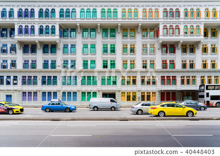 Colorful heritage building windows in Singapore.  40448403