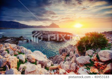 Spring panorama of sea coast city Trapany. Sicily, Italy, Europe Spring panorama of sea coast city Trapany. Sicily, Italy, Europe 40453183