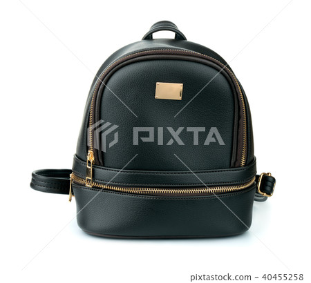 Front view of black leather backpack Front view of black leather backpack 40455258
