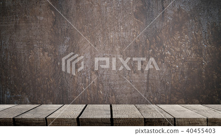 Wooden shelf on gray cement wall for display Wooden shelf on gray cement wall for display 40455403