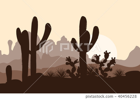 Morning landscape with saguaro cacti 40456228