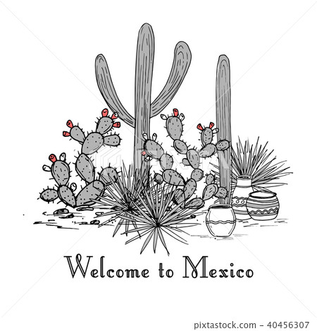 Cacti group. Prickly pear cactus, Cacti group. Prickly pear cactus, 40456307