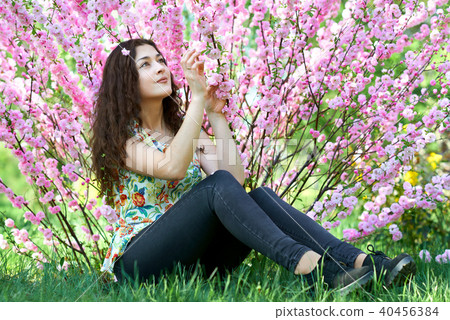 young girl in spring forest young girl in spring forest 40456384