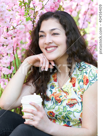 young girl in spring forest young girl in spring forest 40456409