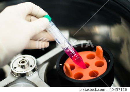 Researcher add sample tube in to centrifuge. 40457156