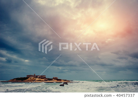 Fantastic view of the nature reserve Monte Cofano. Dramatic scen Fantastic view of the nature reserve Monte Cofano. Dramatic scen 40457337