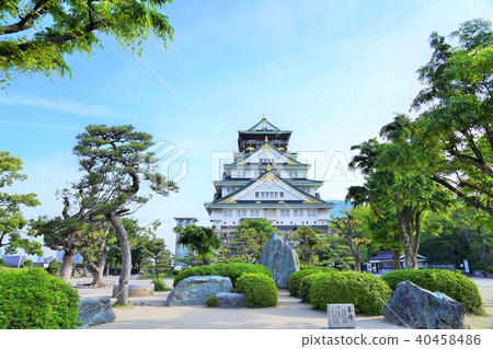 新鮮的綠色大阪城堡城堡塔 40458486
