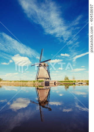 Traditional Dutch windmills from the channel Rotterdam. Holland Traditional Dutch windmills from the channel Rotterdam. Holland 40458697