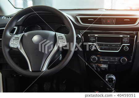 Modern car interior dashboard and steering wheel Modern car interior dashboard and steering wheel 40459351