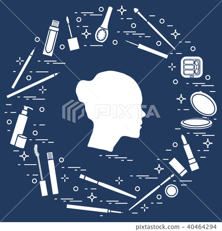 Silhouette of female head and various accessories 40464294