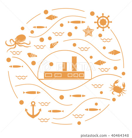ship, octopus, fish, anchor, helm, waves, ship, octopus, fish, anchor, helm, waves, 40464348