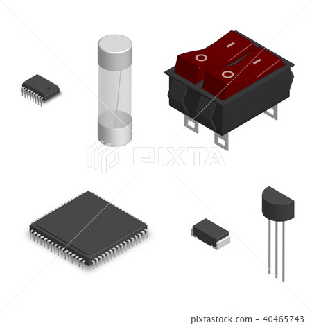 Set of different electronic components in 3D Set of different electronic components in 3D 40465743