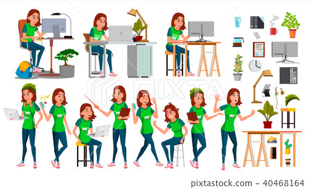 Young Business Woman Set Character Vector. Young Business Woman Set Character Vector. 40468164