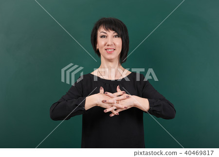girl teacher posing chalk Board learning concept 40469817