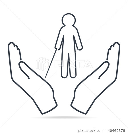 Blind man with stick in hands icon, simple line Blind man with stick in hands icon, simple line 40469876