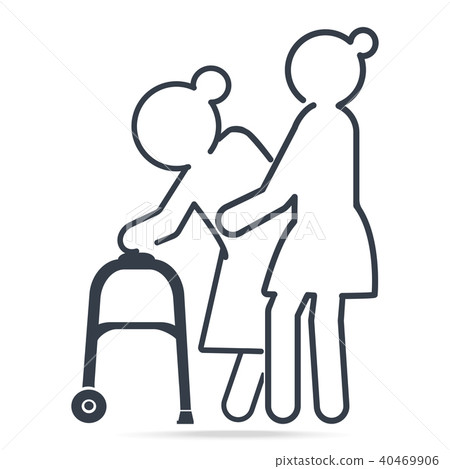 Woman helps elderly woman patient with walker 40469906