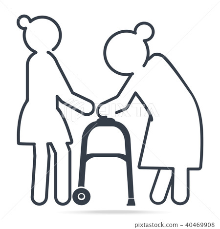 Woman helps elderly woman patient with walker Woman helps elderly woman patient with walker 40469908