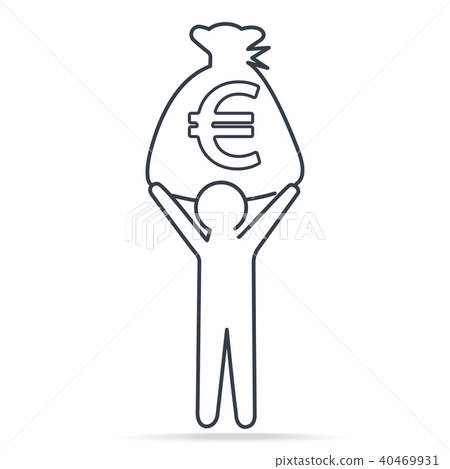 Man carrying Euro currency in bag money icon Man carrying Euro currency in bag money icon 40469931