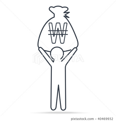 Man carrying Won KRW currency in bag money icon Man carrying Won KRW currency in bag money icon 40469932