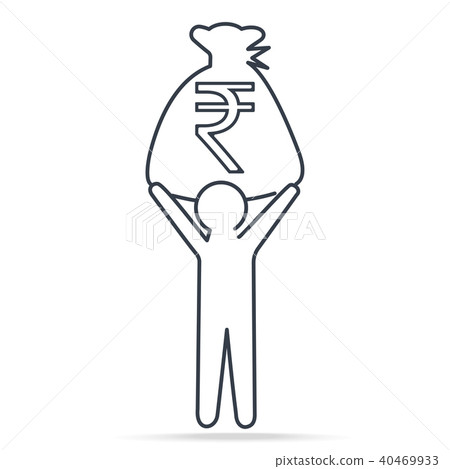Man carrying Rupee INR currency in bag money icon Man carrying Rupee INR currency in bag money icon 40469933