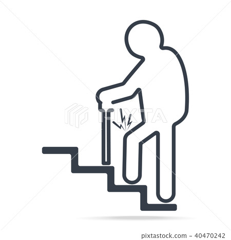 Elderly Man with stick and injury of the knee icon Elderly Man with stick and injury of the knee icon 40470242