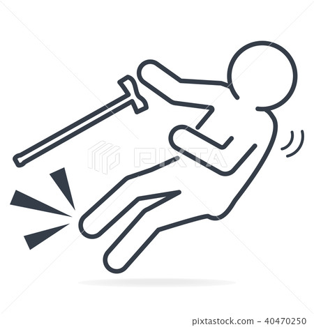 Elderly with stick and slip injury icon 40470250