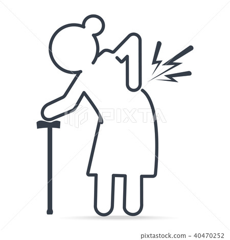 Elderly woman with stick and injury back pain 40470252