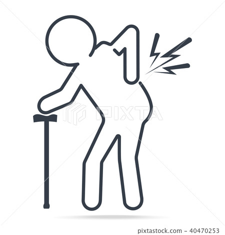 Elderly man with stick and injury of the back pain Elderly man with stick and injury of the back pain 40470253