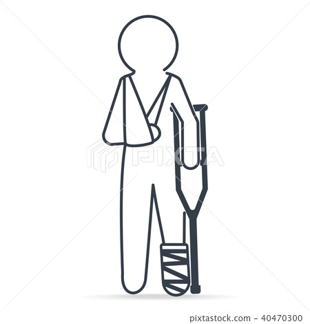 Injury man in bandage and crutch icon Injury man in bandage and crutch icon 40470300