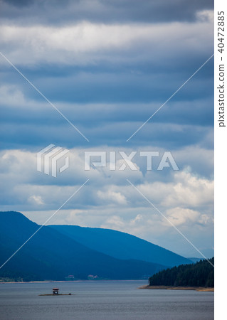 Elevated vertical view of lake Dospat in Bulgaria Elevated vertical view of lake Dospat in Bulgaria 40472885
