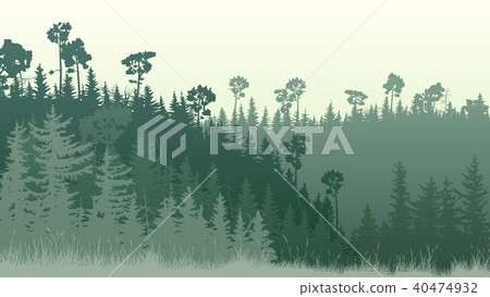 Illustration of forest with grass at dusk. Illustration of forest with grass at dusk. 40474932