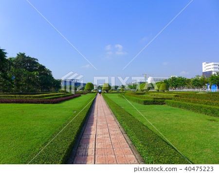 walkway with green grass in the park walkway with green grass in the park 40475223