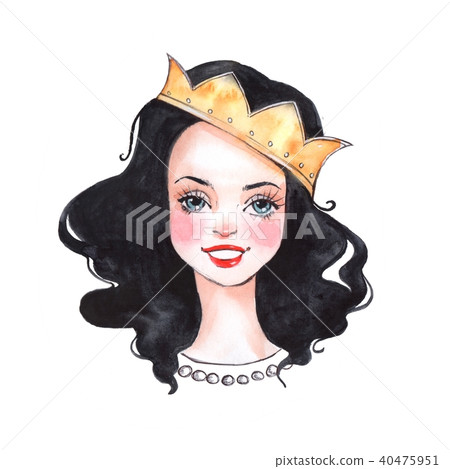 Cute cartoon girl. Princess. Watercolor sketch 40475951